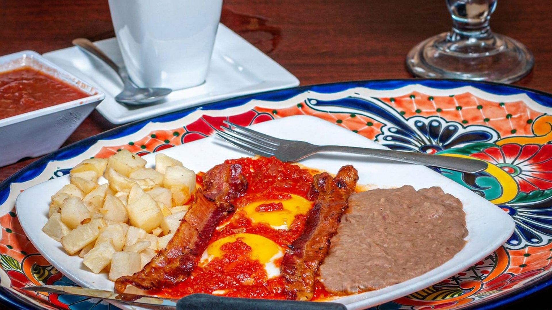 Huevos rancheros on a Talavera plate
