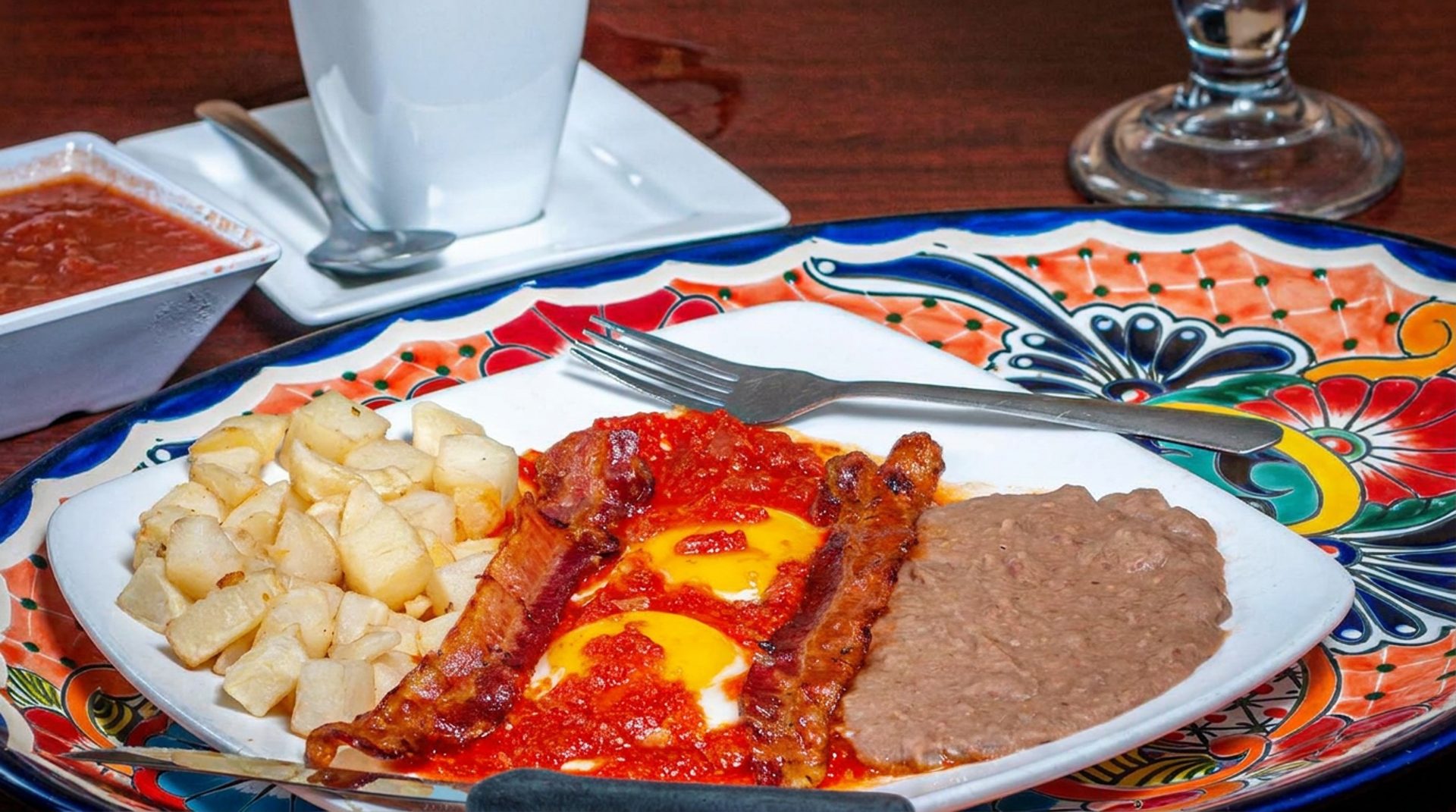 Huevos rancheros on a Talavera plate